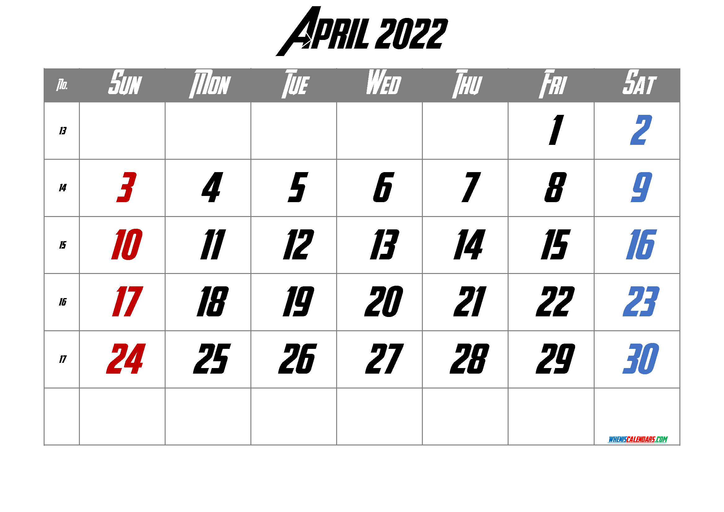 Free Blank Calendar April 2022