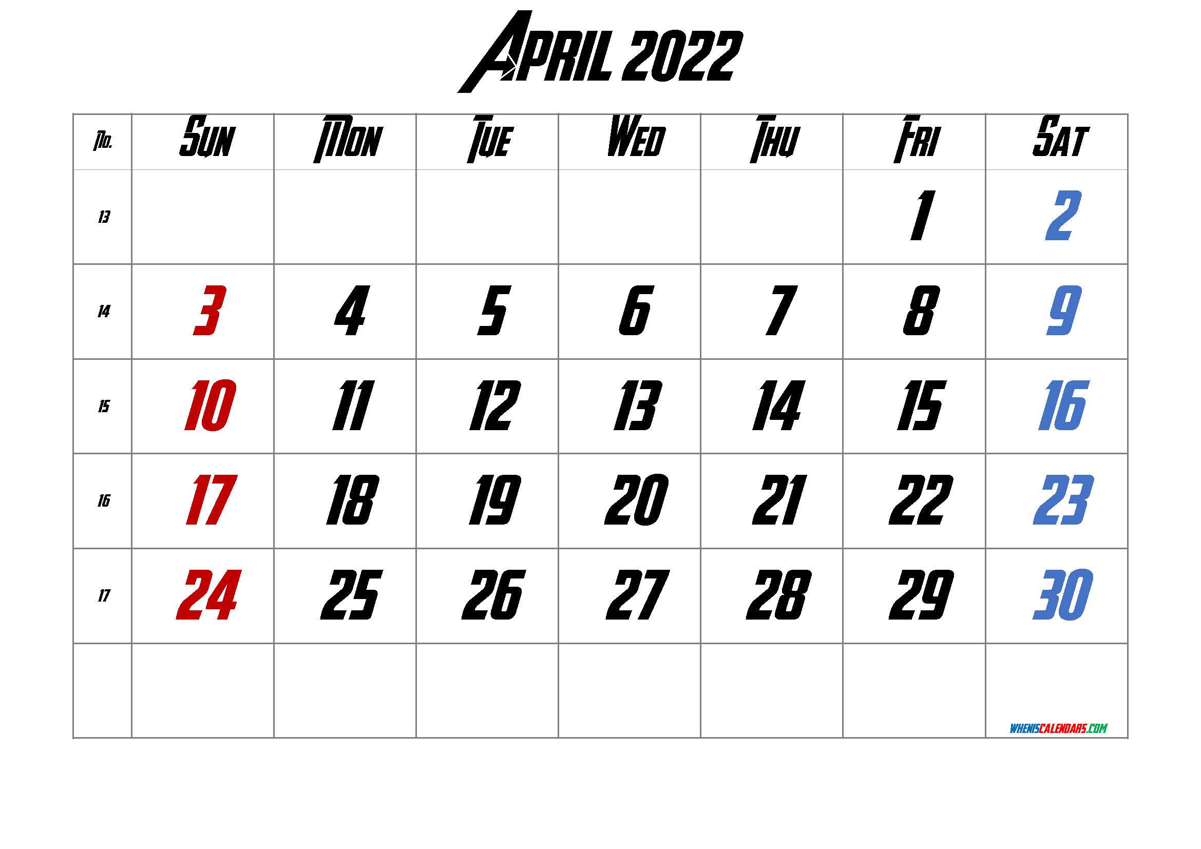 Free April 2022 Calendar Template