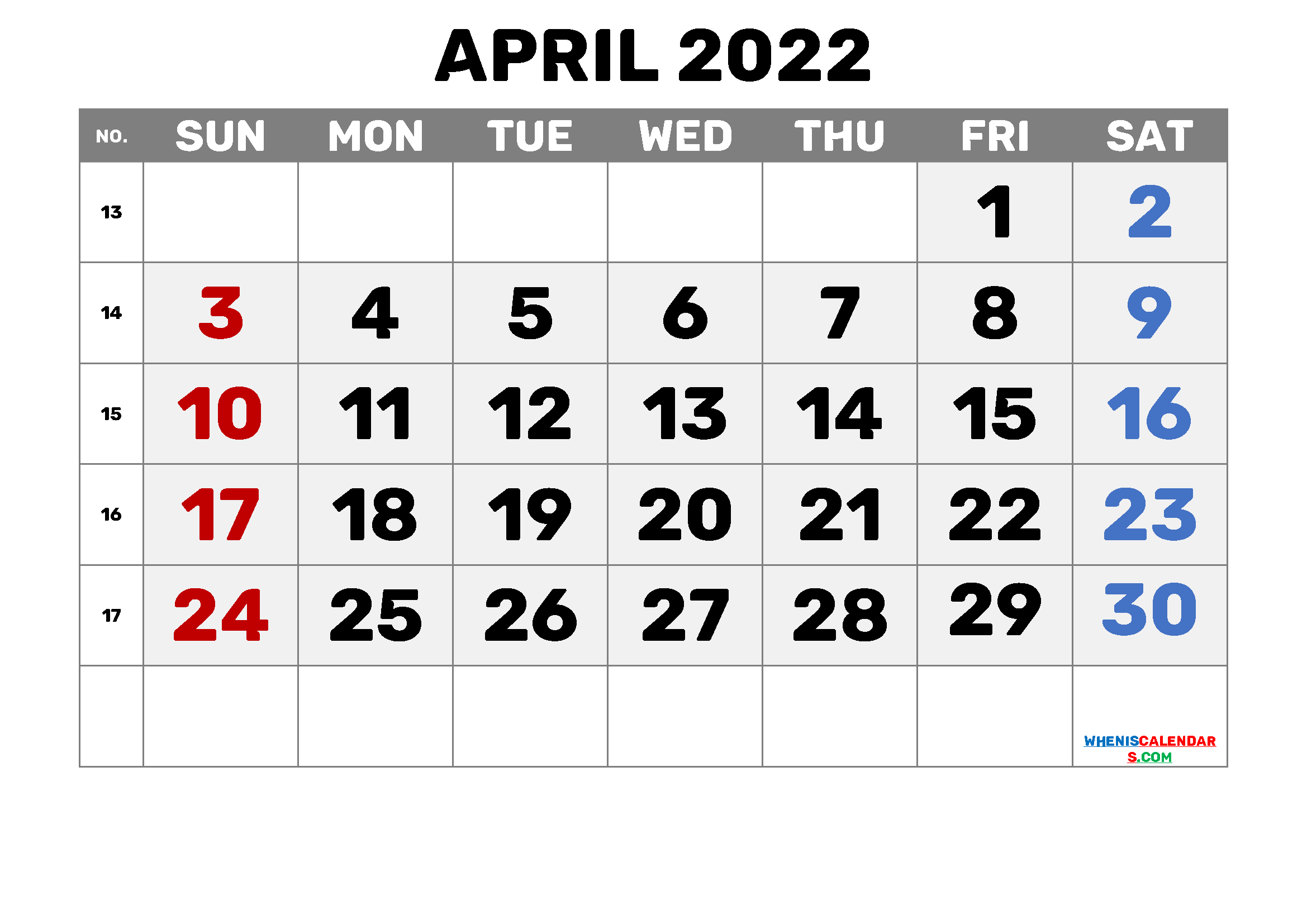 Weekly Calendar Printable April 2022