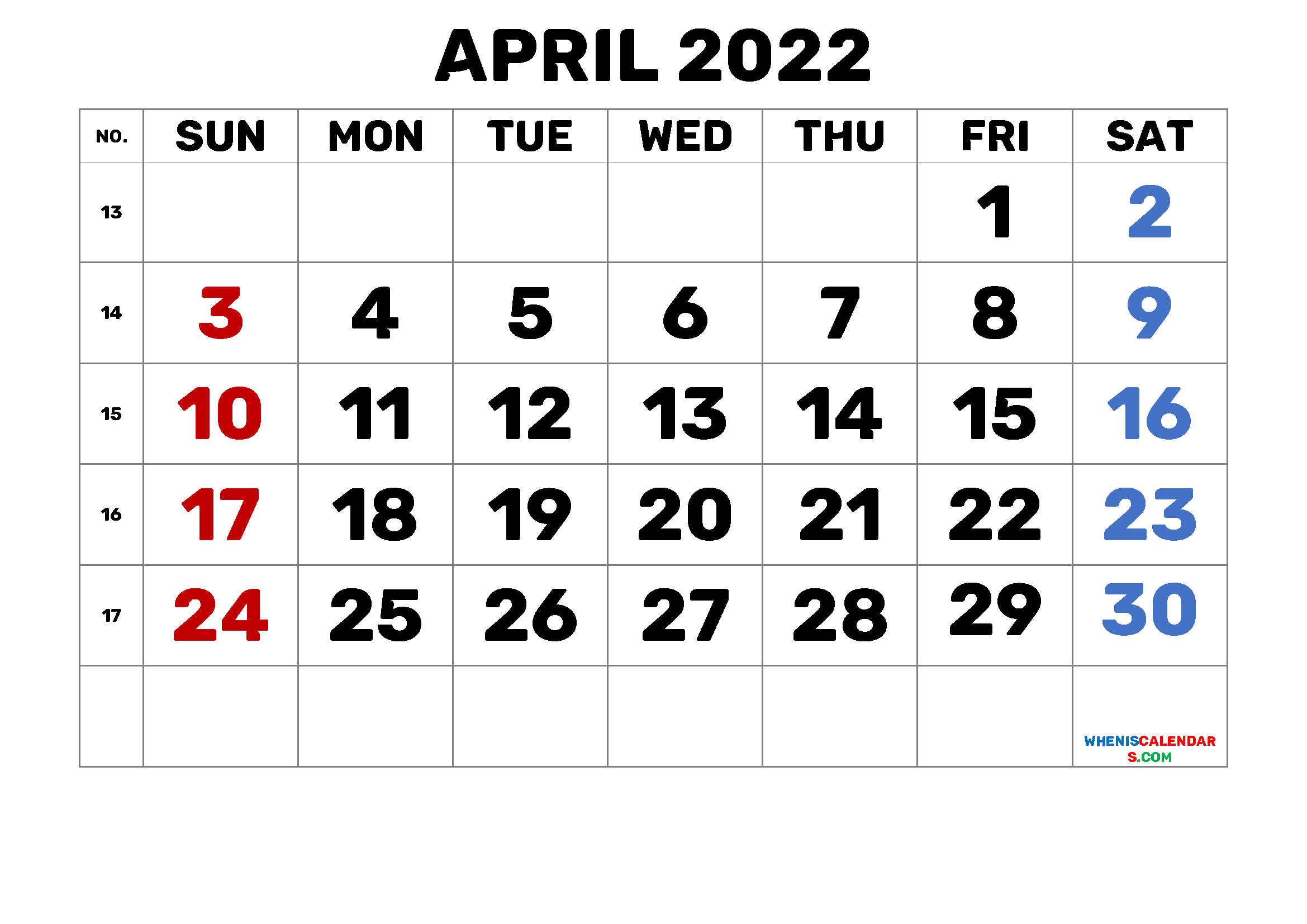 Free April 2022 Calendar Printable