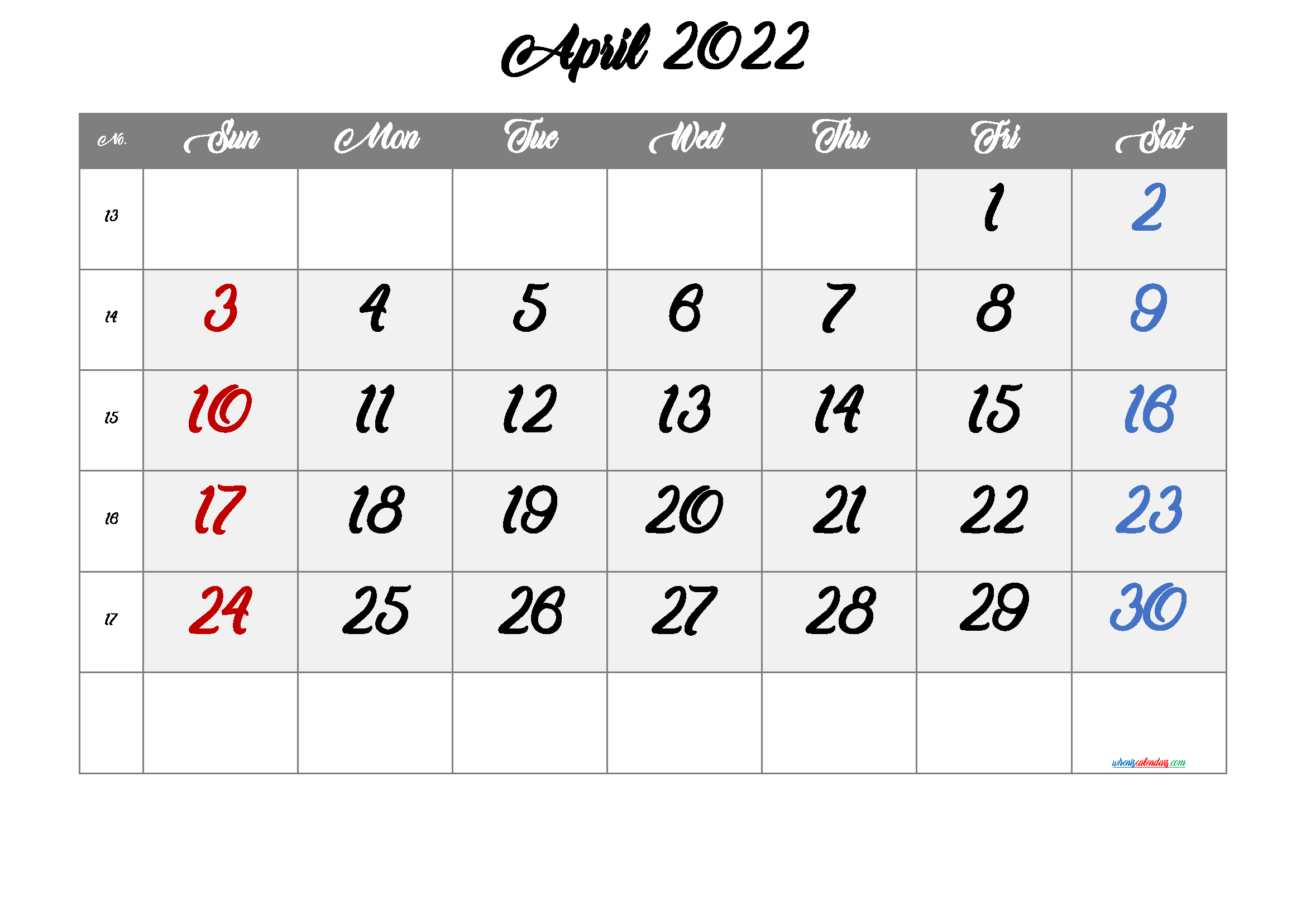 Free April 2022 Calendar PDF