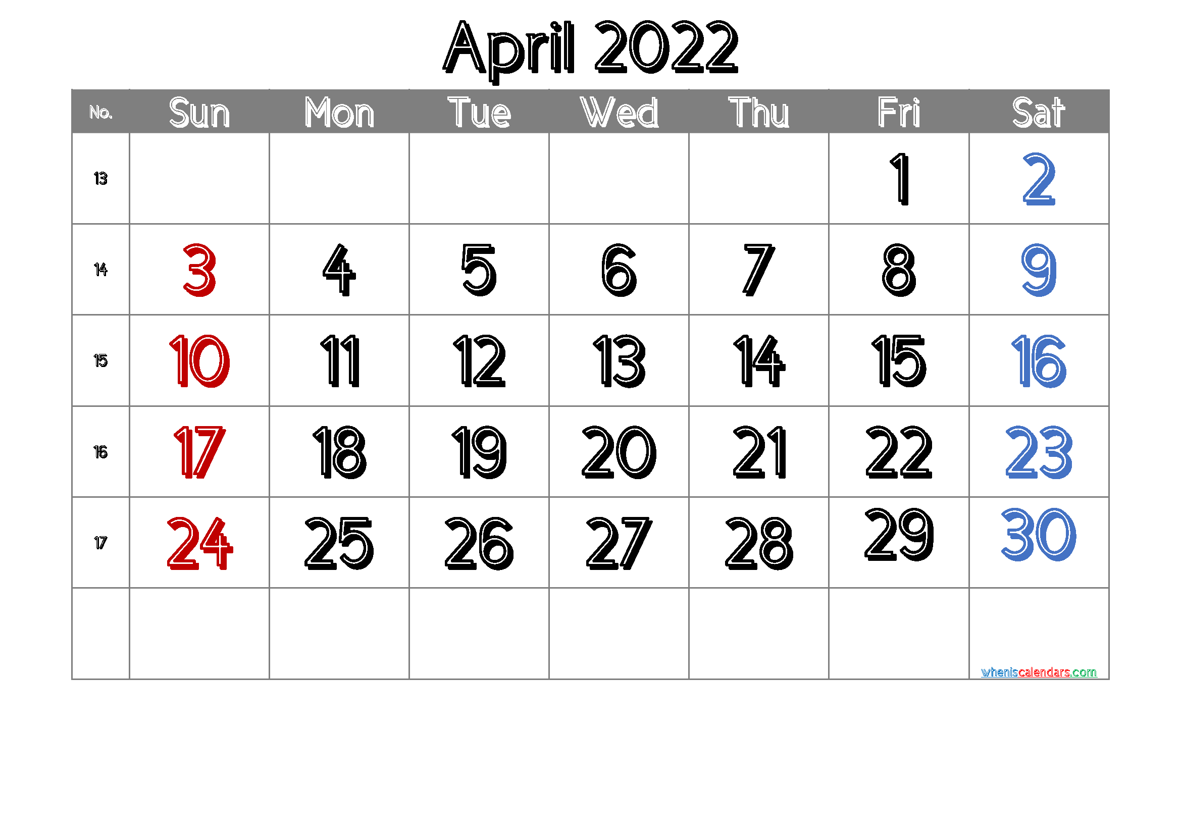 Free April 2022 Printable Calendar
