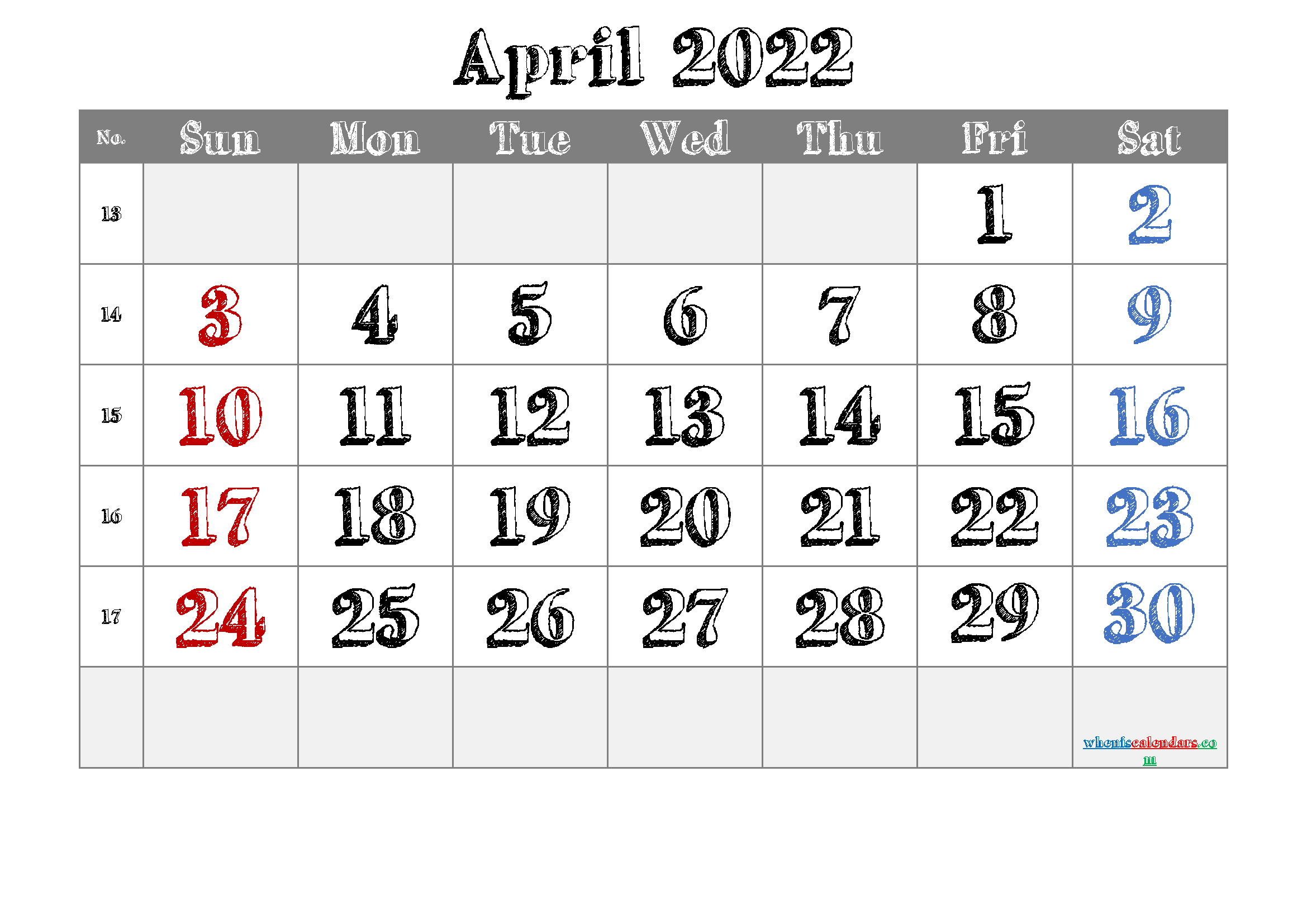 Free April 2022 Calendar Template