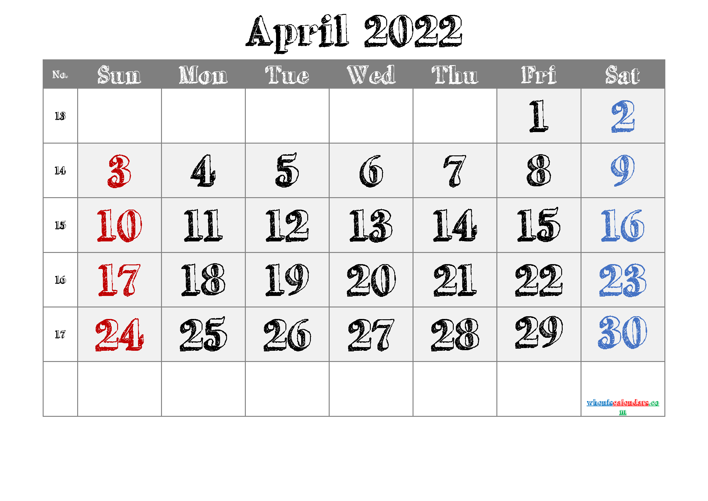 Free April 2022 Printable Calendar