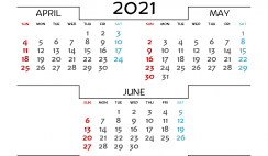 April May June 2021 Calendar Printable