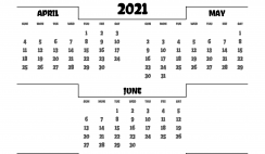 Printable April May June 2021 Calendar