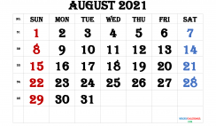 Free Printable August 2021 Calendar