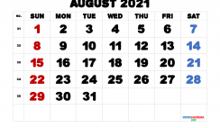 Calendar August 2021 Printable Free
