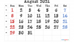 Calendar August 2021 Printable Free
