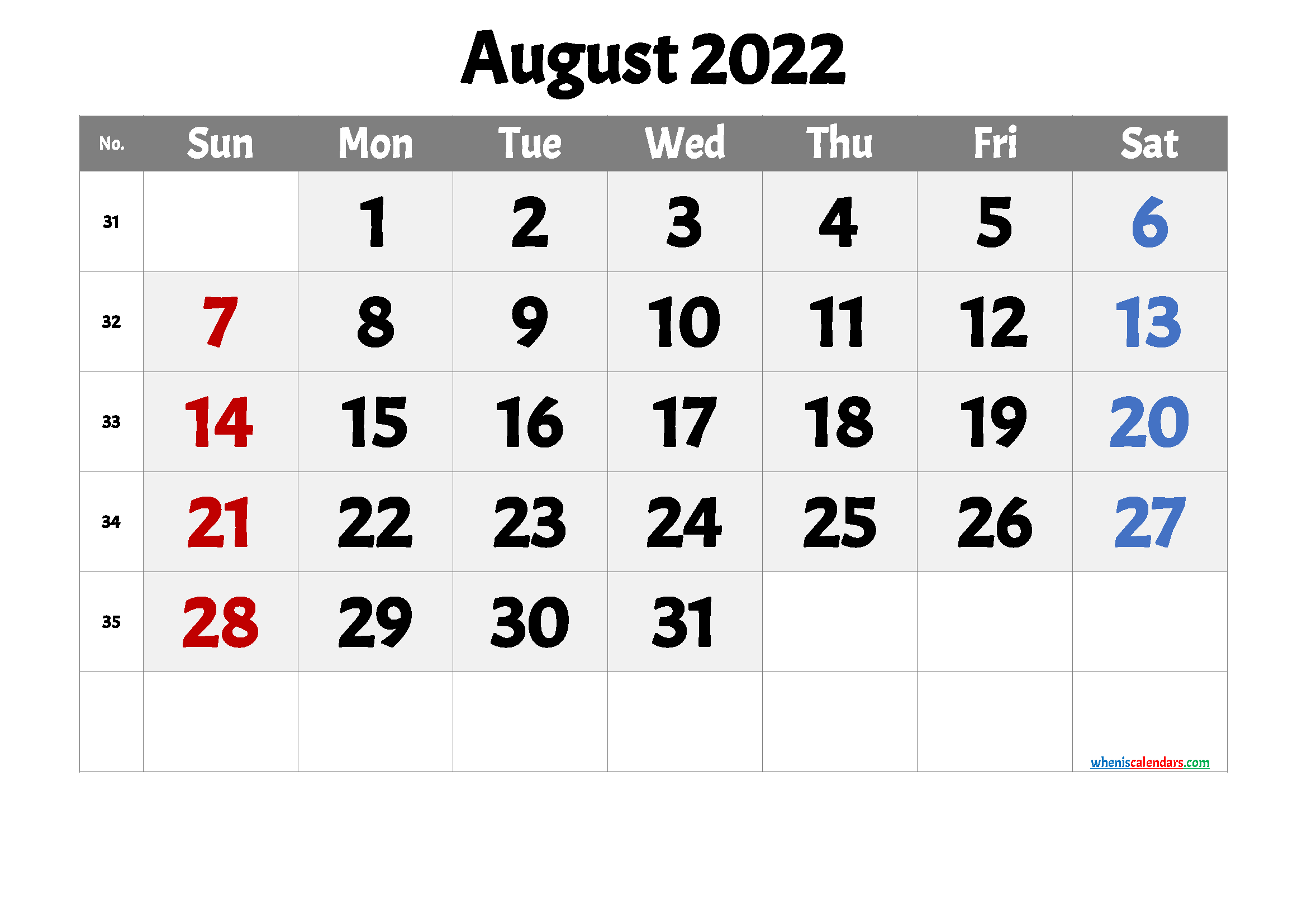 Free Printable August 2022 Calendar 12 Templates