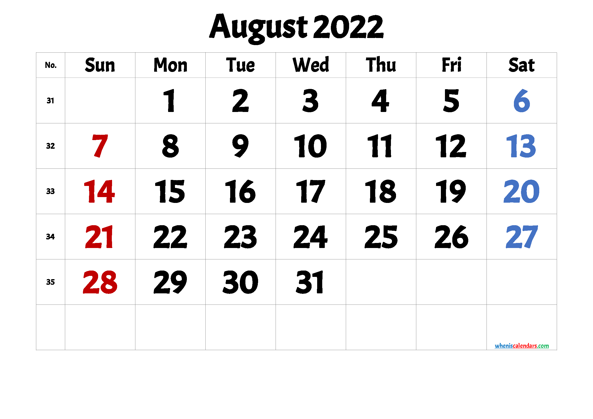 Free August 2022 Calendar Cute