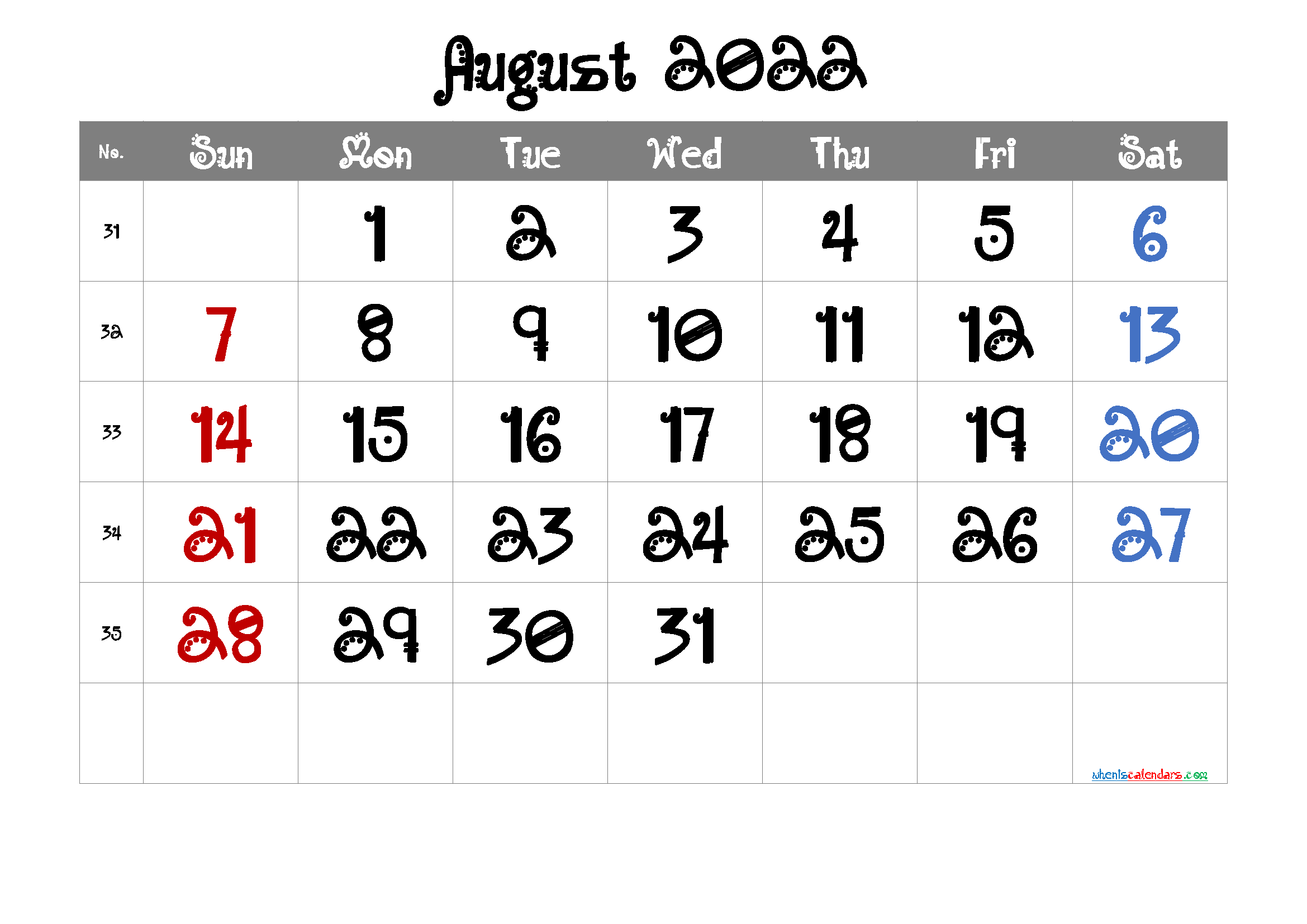 Cute August 2022 Calendar