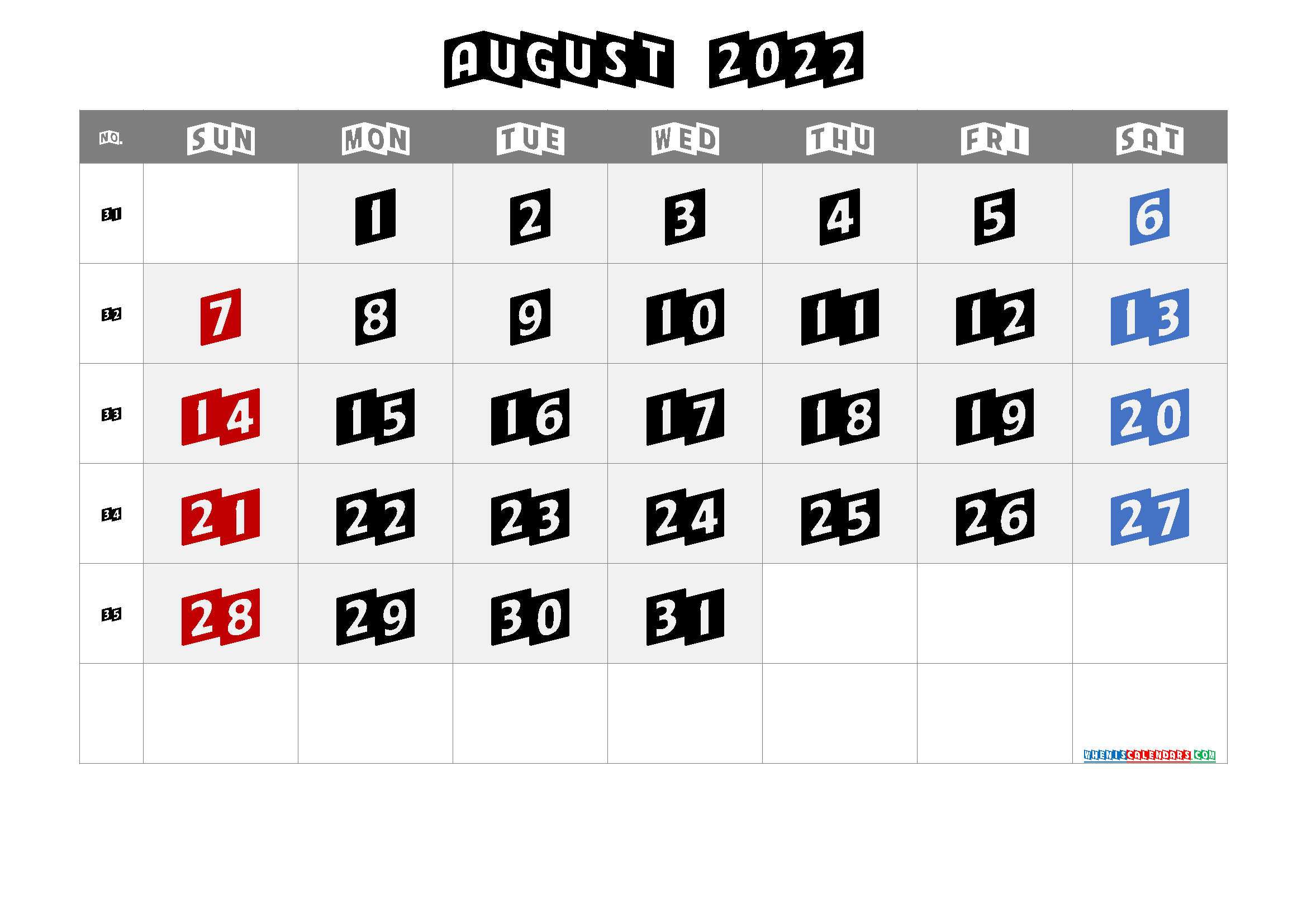 Free Blank Calendar August 2022