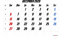 December 2020 Calendar Printable Free