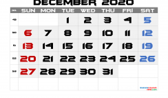 December 2020 Calendar Printable Free