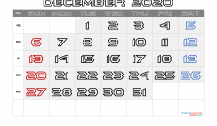 Calendar December 2020 Printable Free