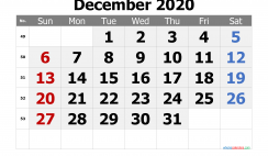 Calendar December 2020 Free Printable