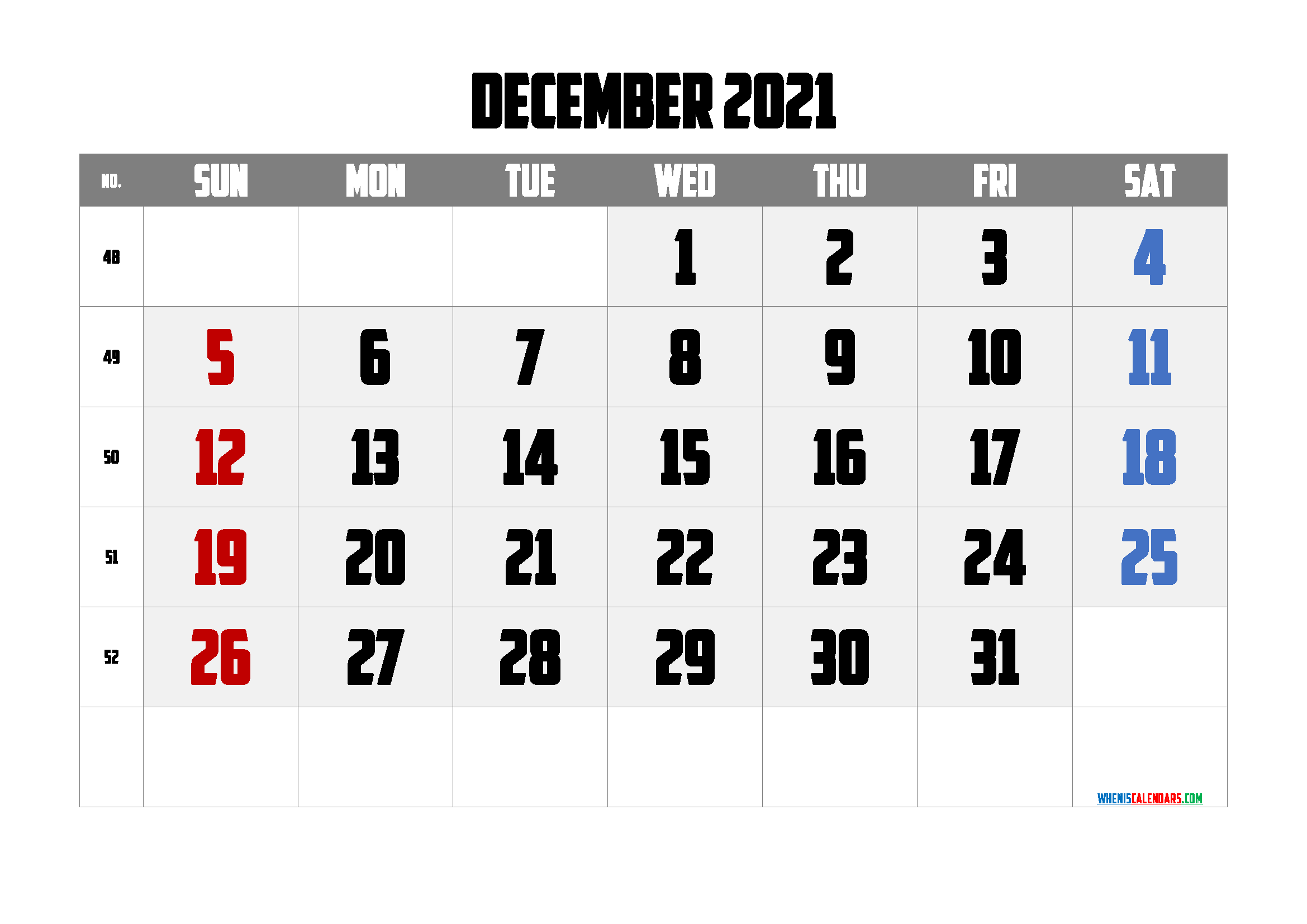 Printable December 2021 Calendar PDF