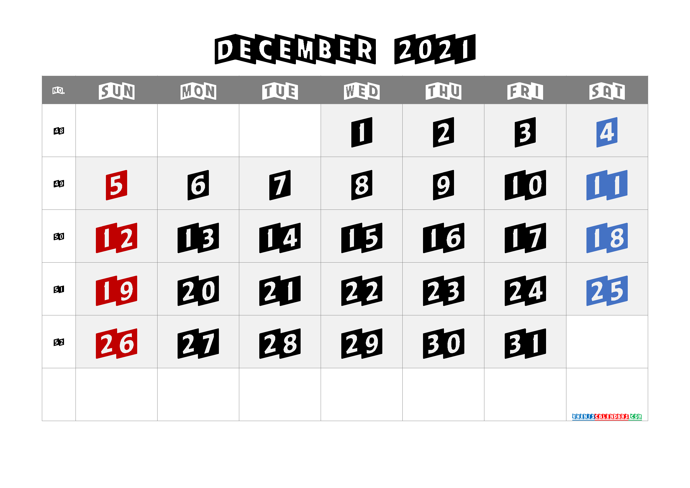Free Calendar December 2021 Printable