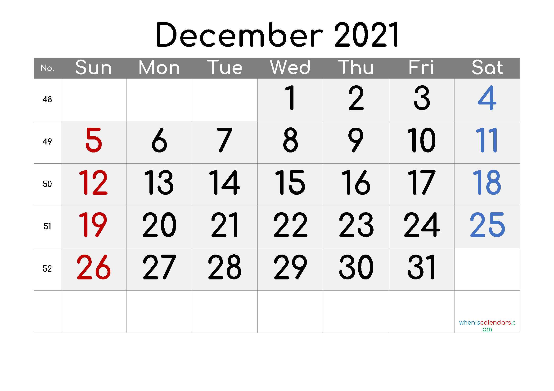 Free Printable 2021 Calendar with Week Numbers
