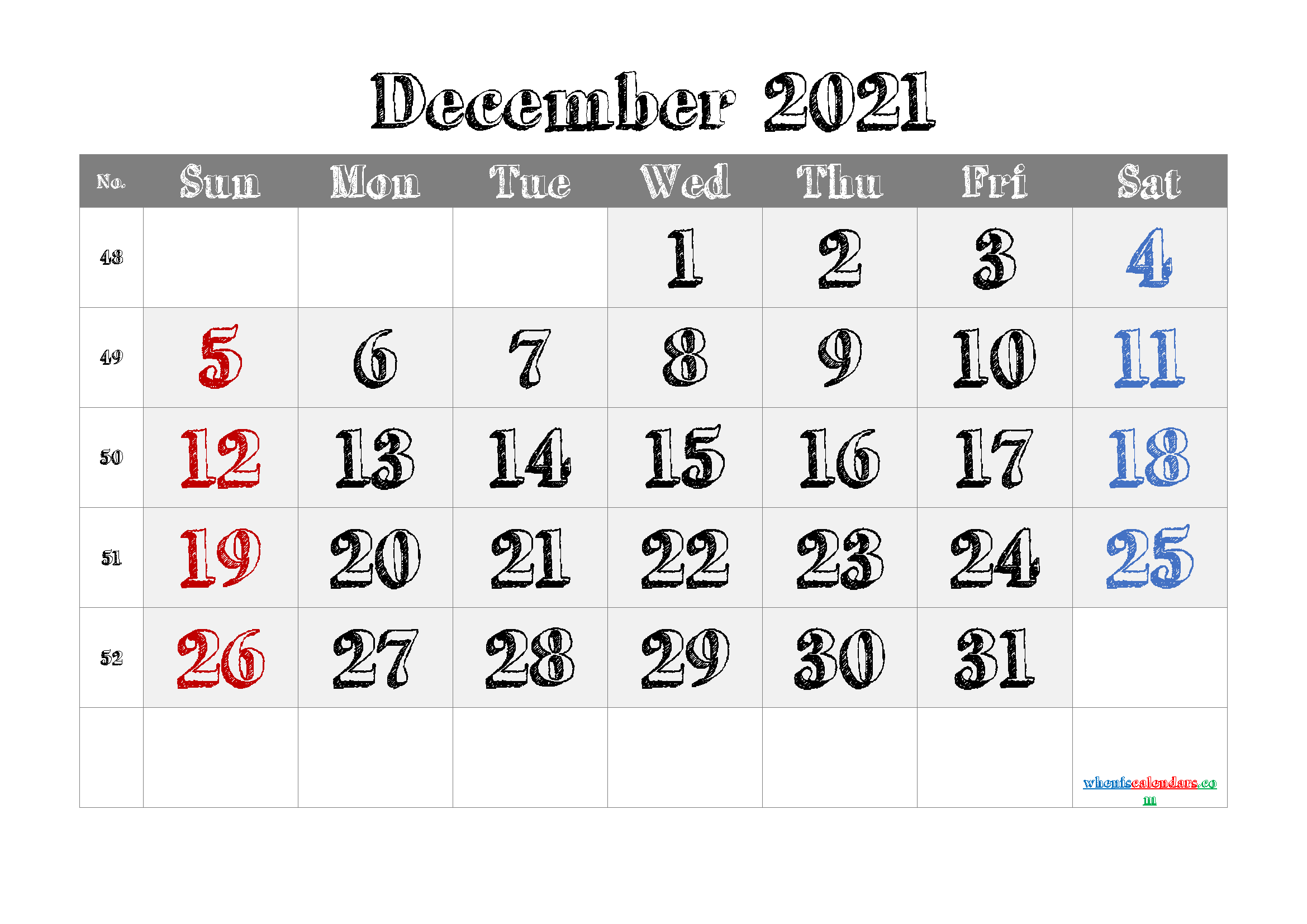 Free Calendar December 2021 Printable