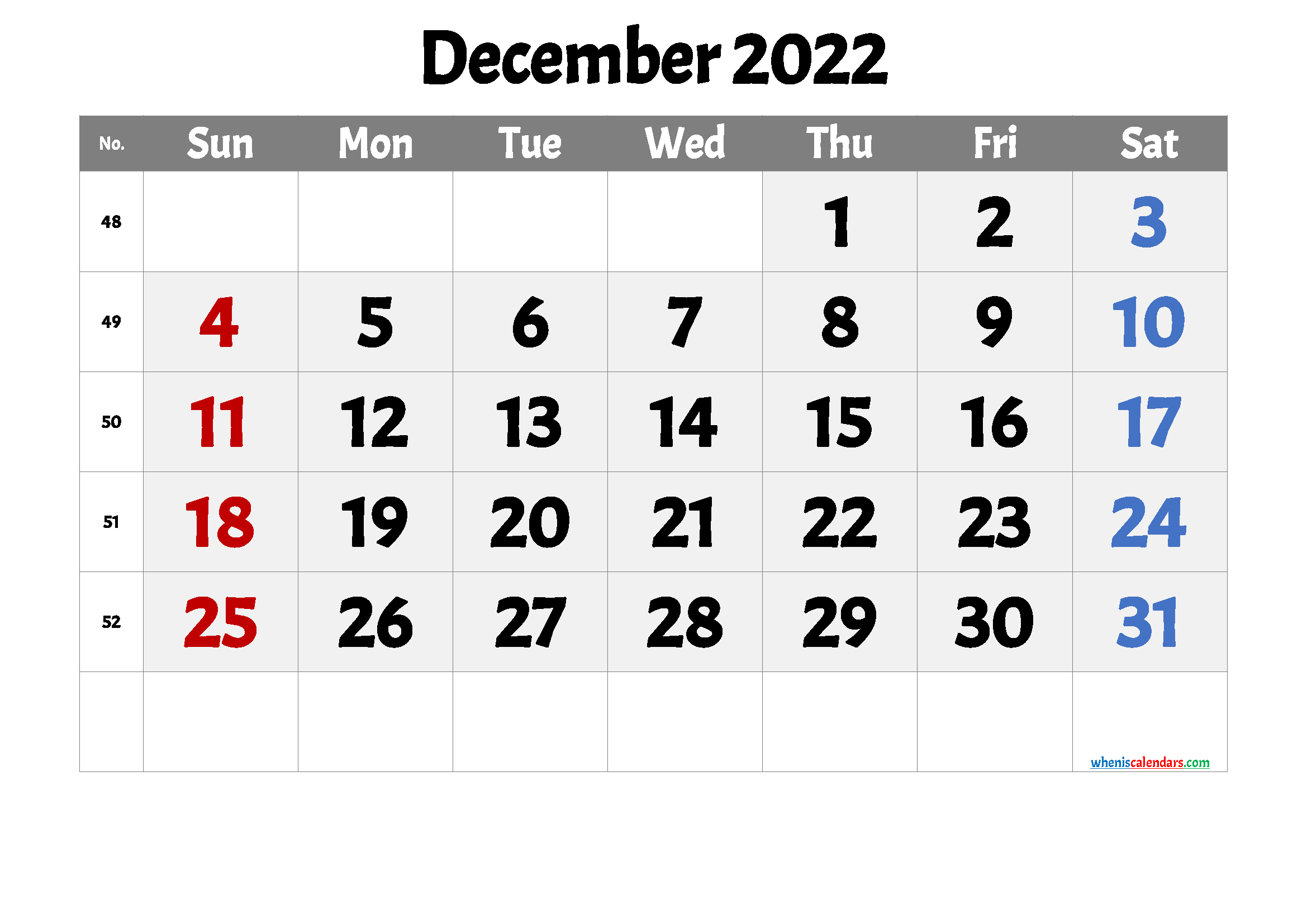 Free December 2022 Calendar Printable Cute