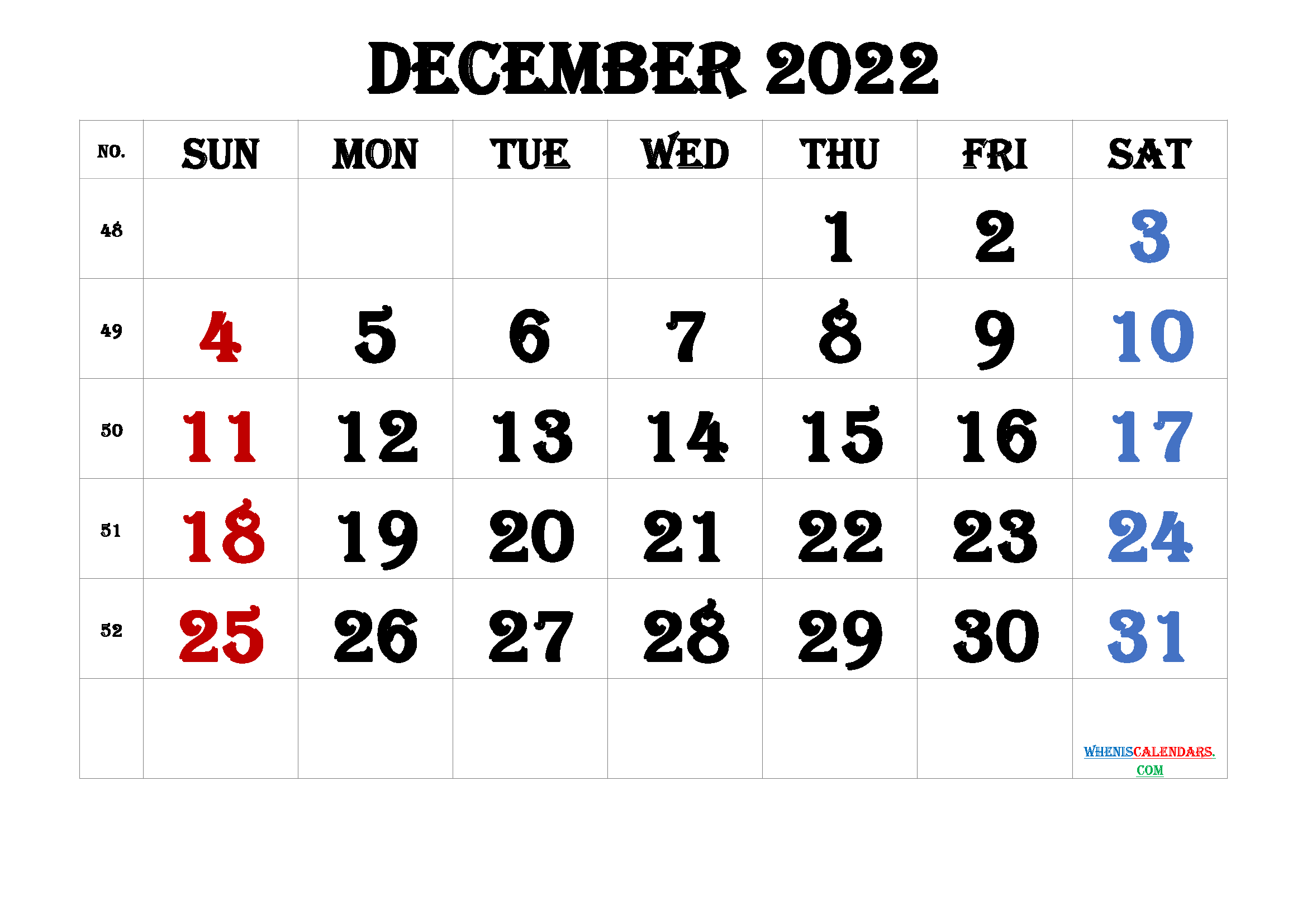 Free Printable December 2022 Calendars