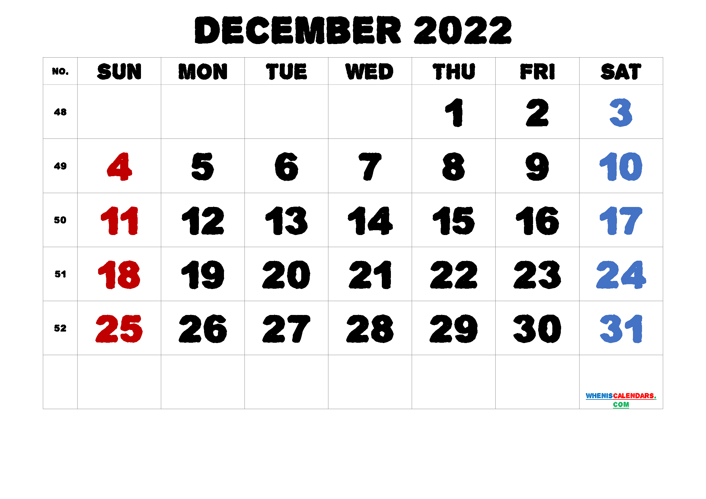 Free Cute December 2022 Calendar