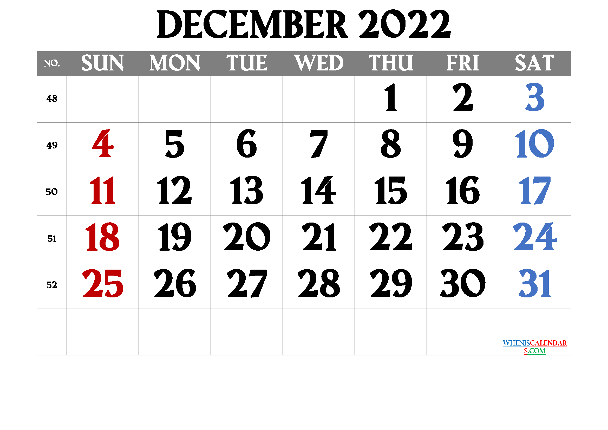 Free December 2022 Calendar PDF