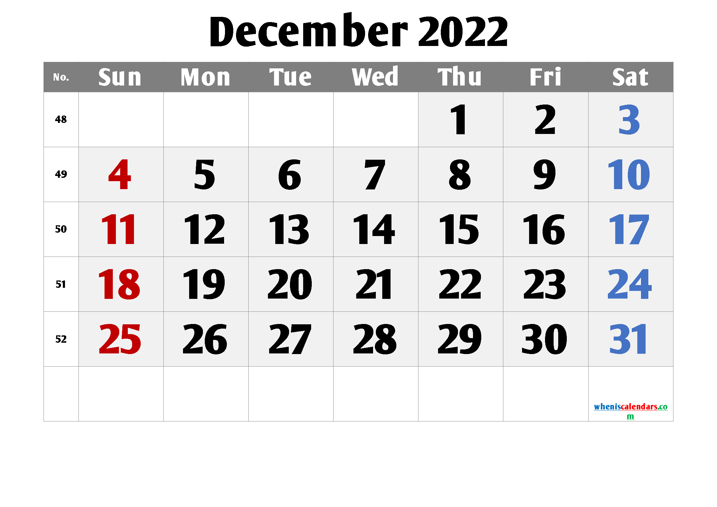Free Printable Calendar 2022 December