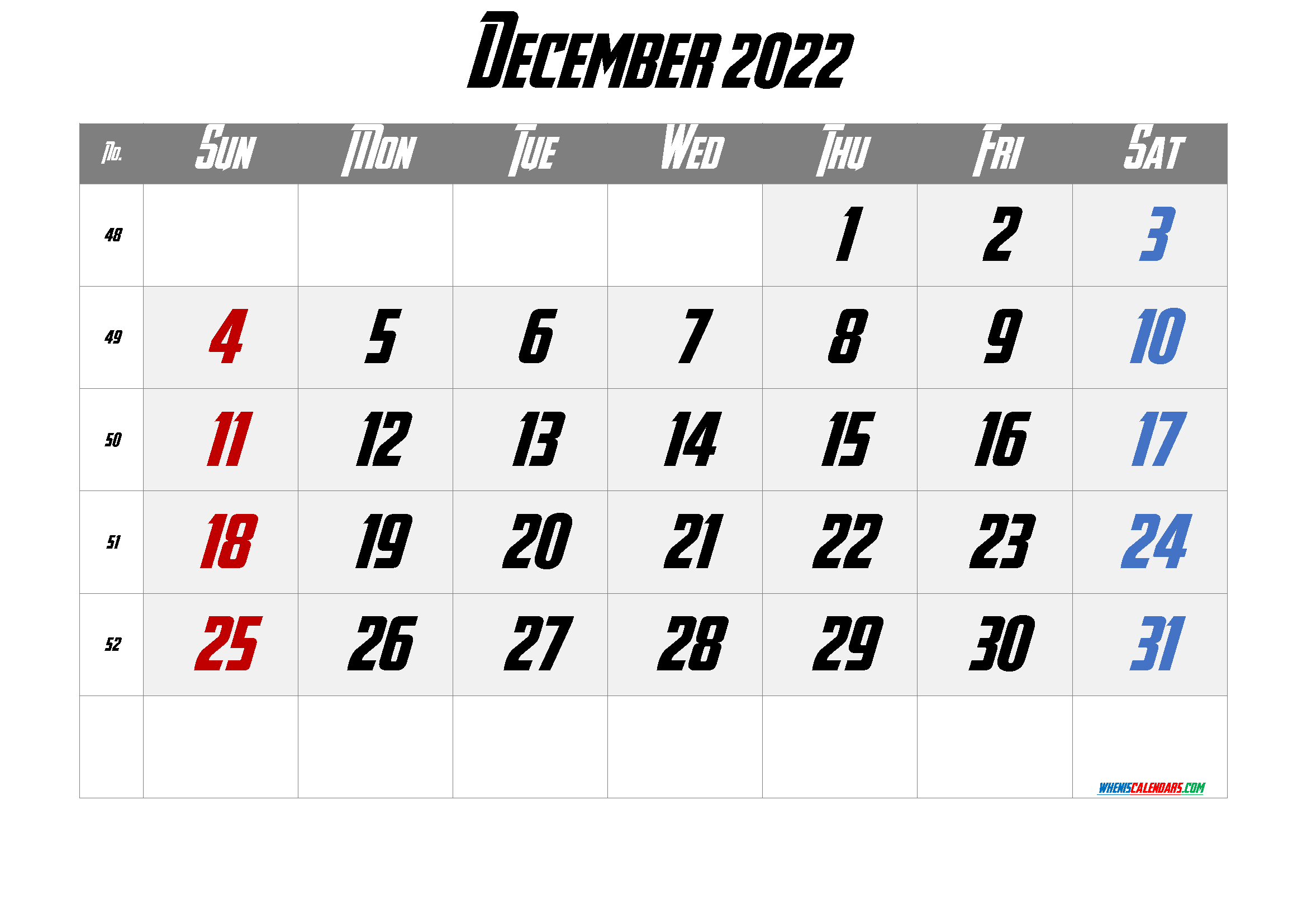 Free Blank Calendar December 2022