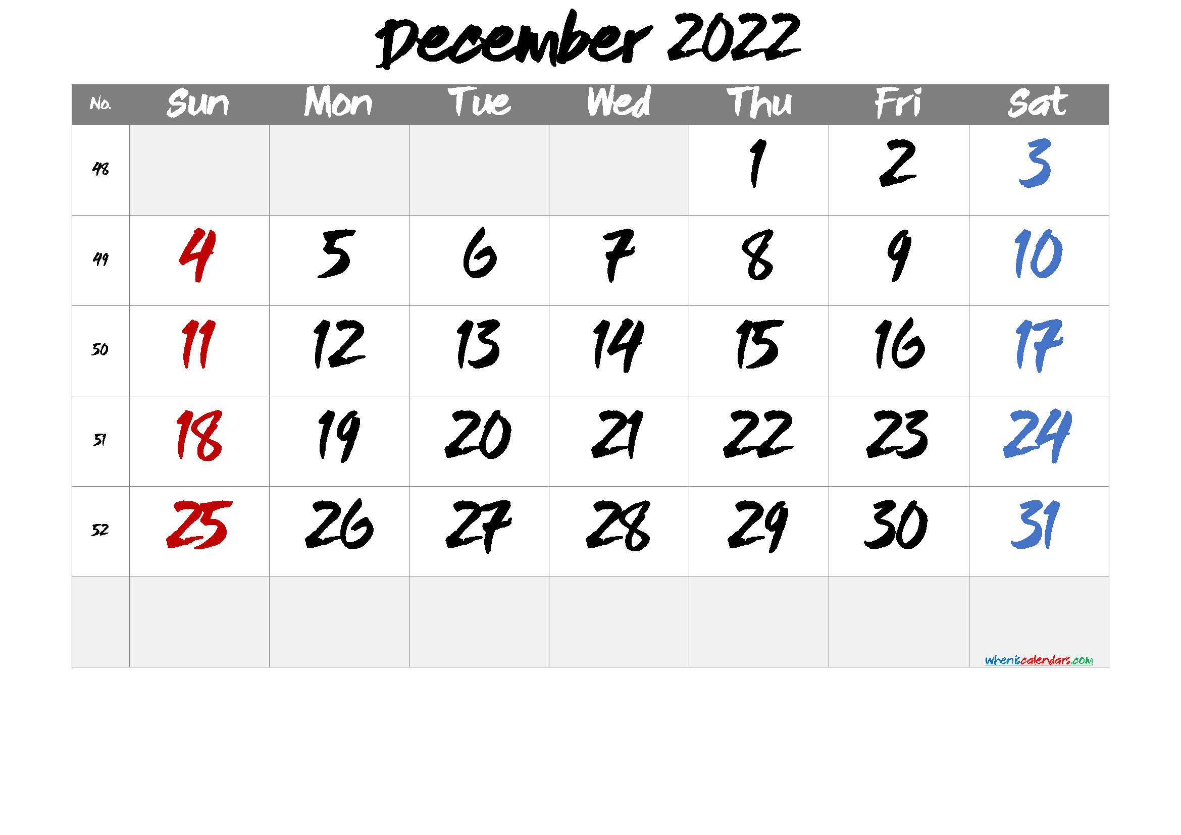 Free December 2022 Calendar Template