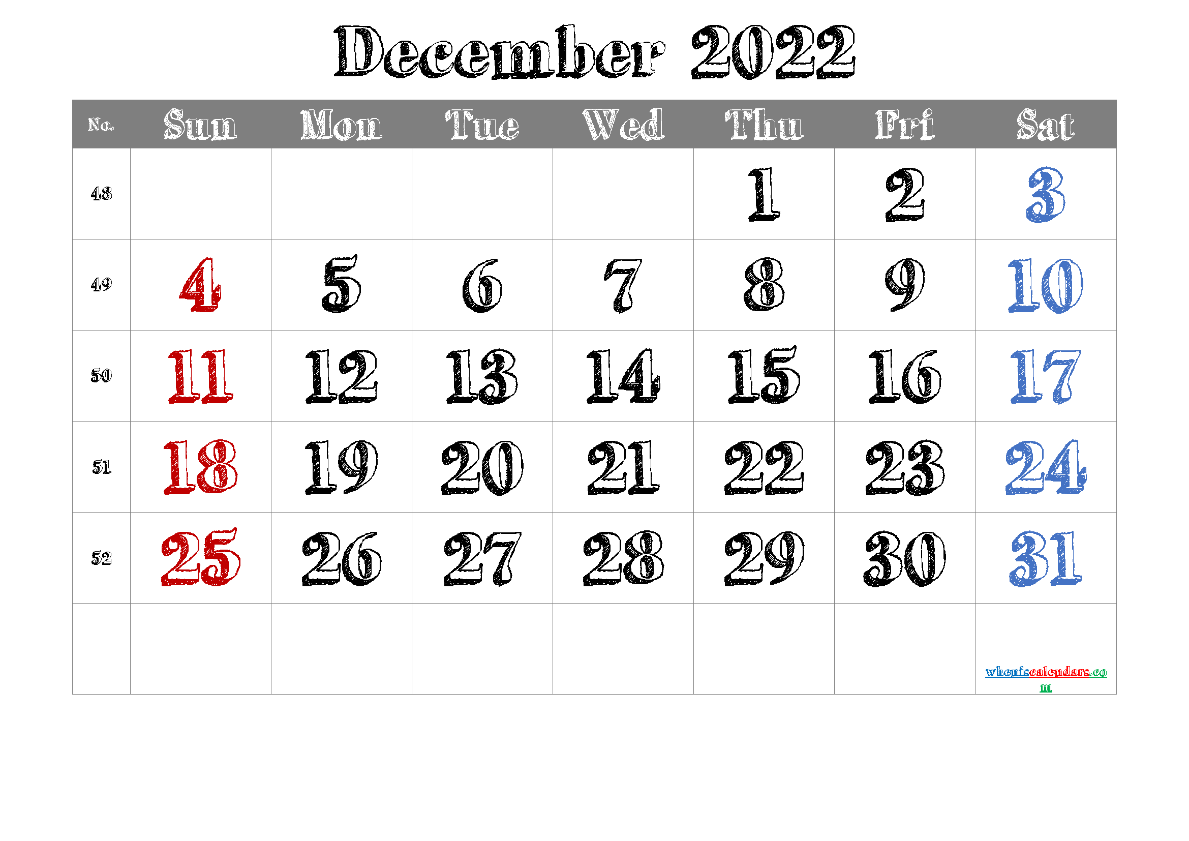 Free Blank Calendar December 2022