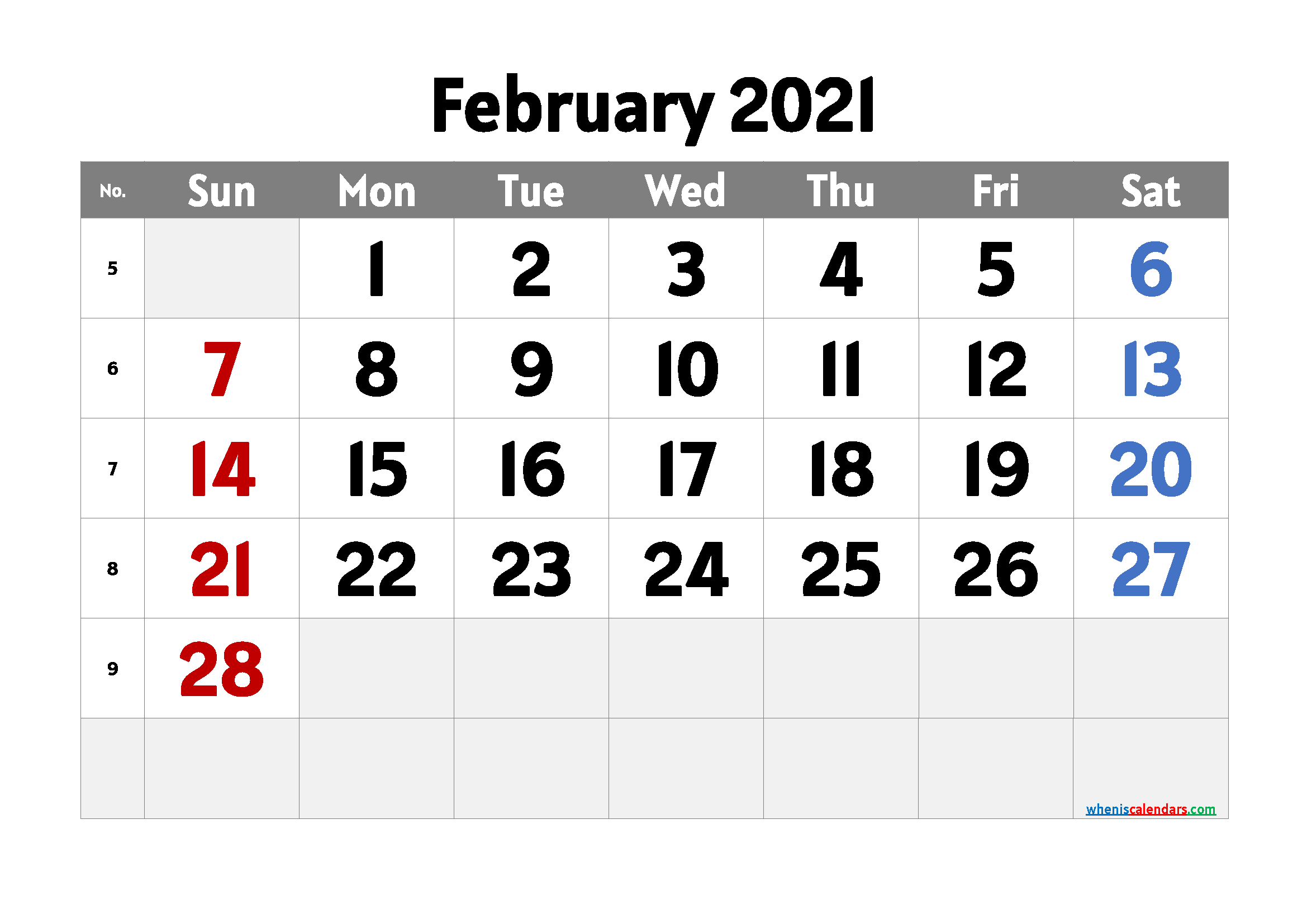 Printable February 2021 Calendar PDF