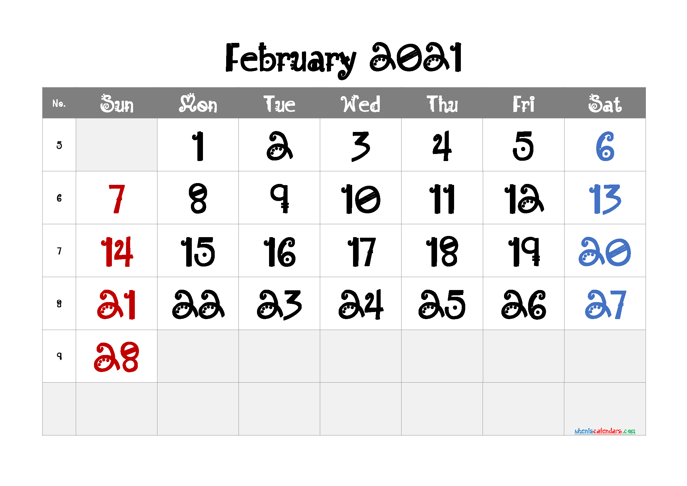 Free Editable February 2021 Calendar