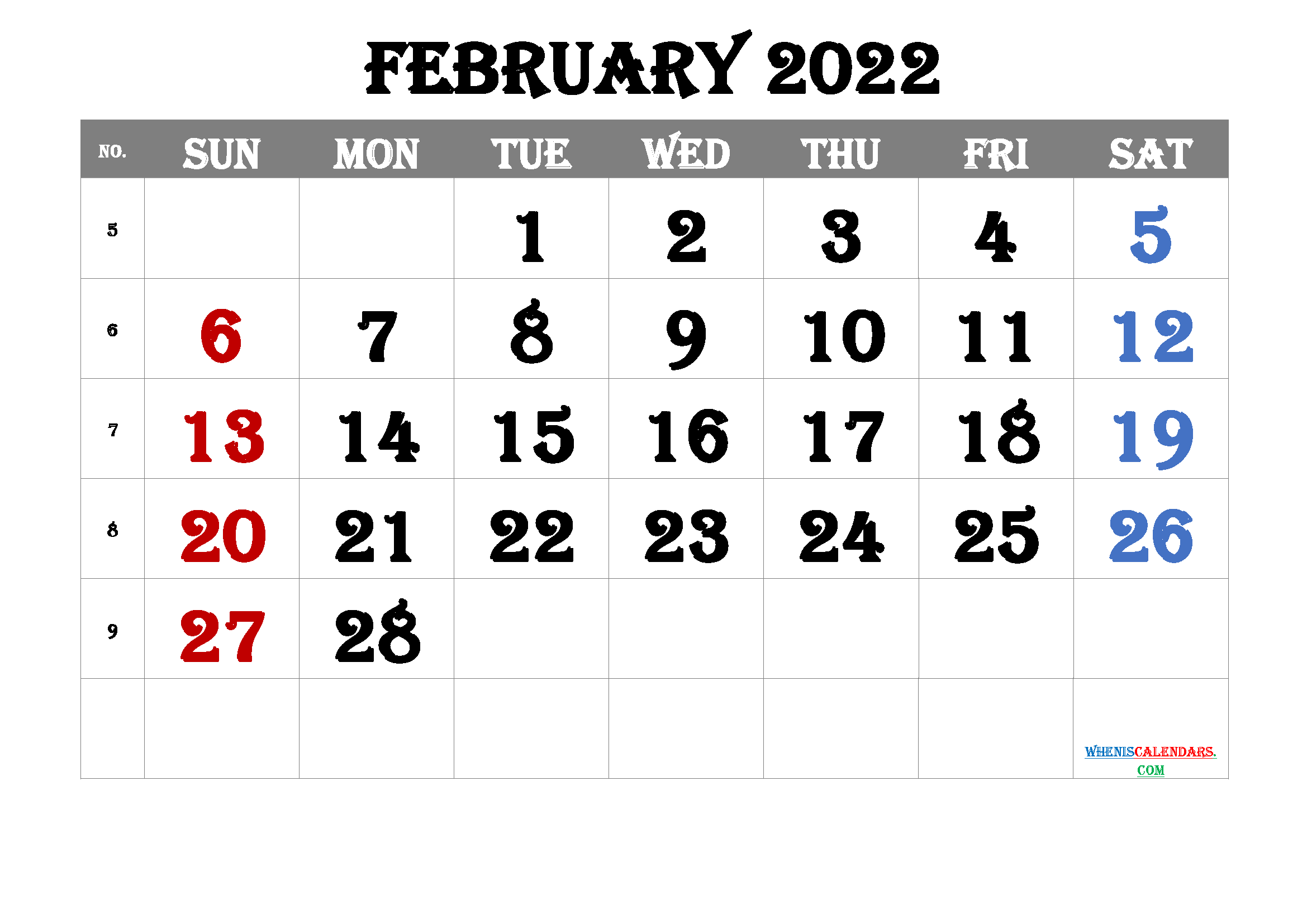 Free February 2022 Calendar PDF