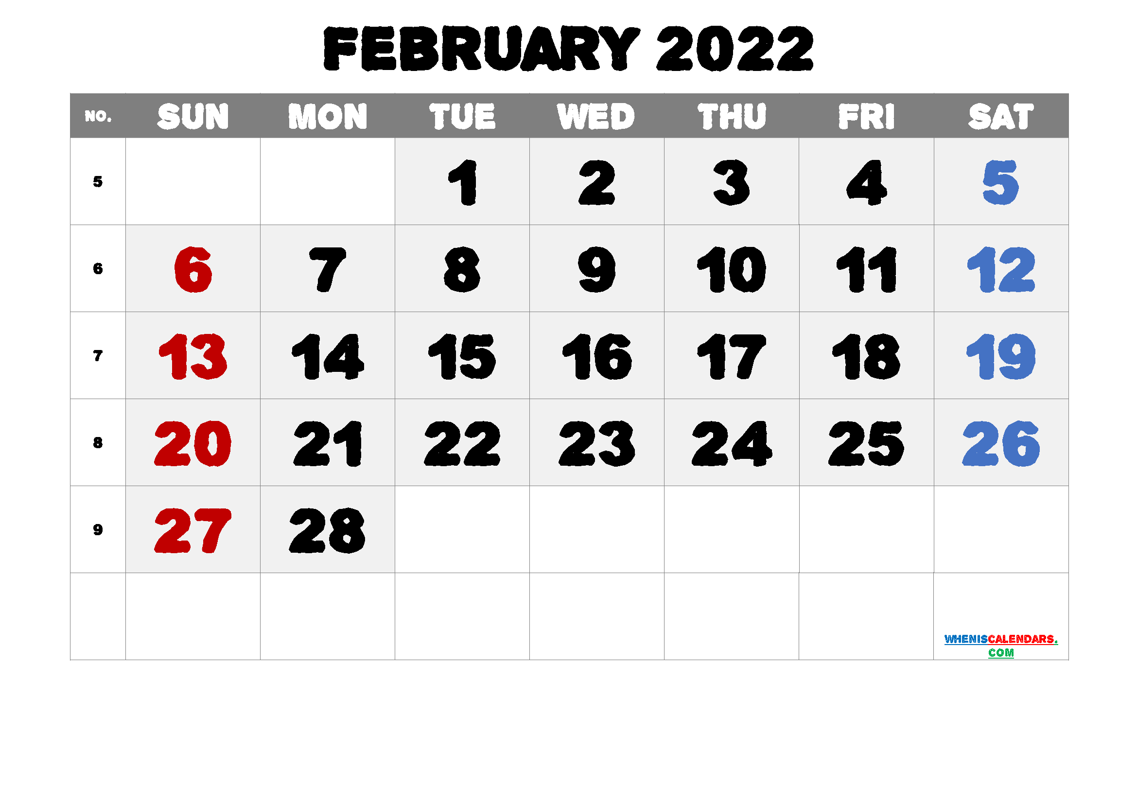 Free February 2022 Calendar Printable