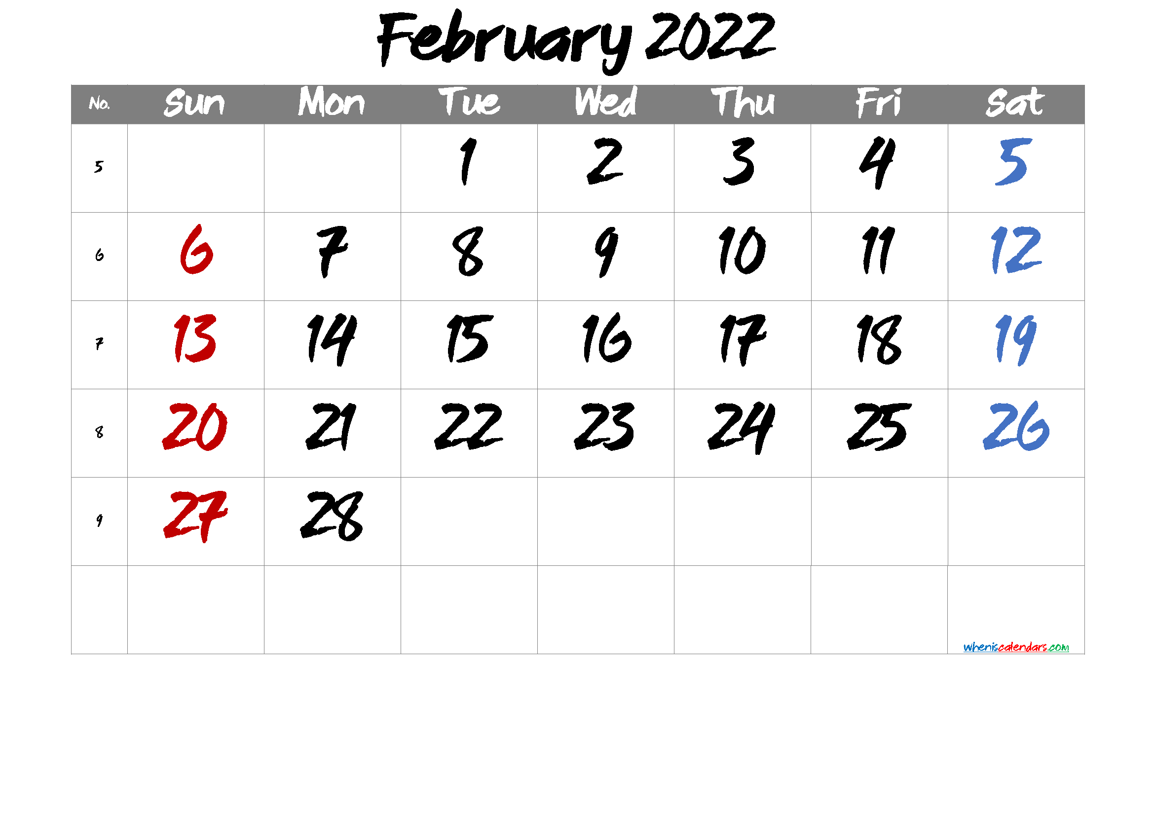 Free Blank Calendar February 2022
