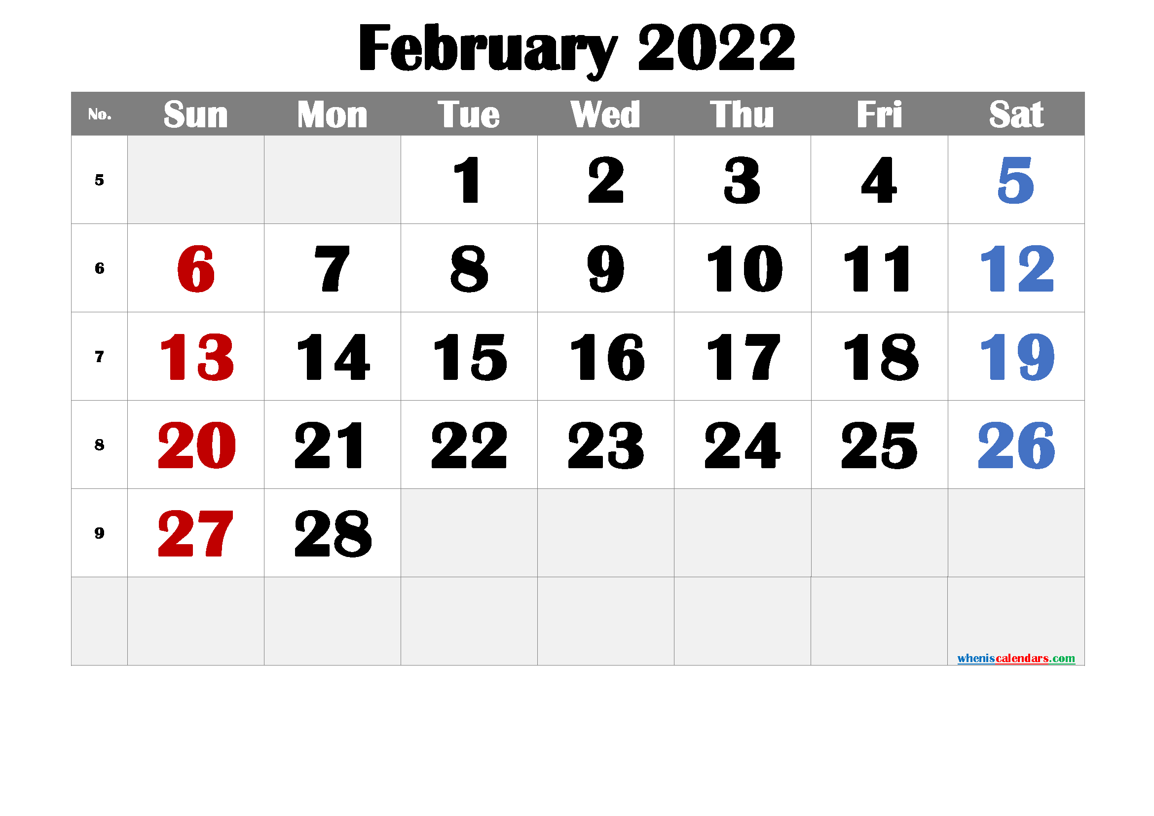 Free February 2022 Calendar Template