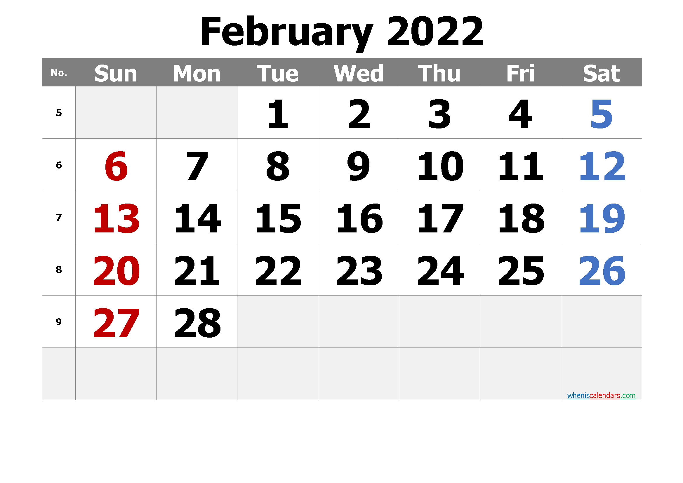 Free Printable February 2022 Calendars
