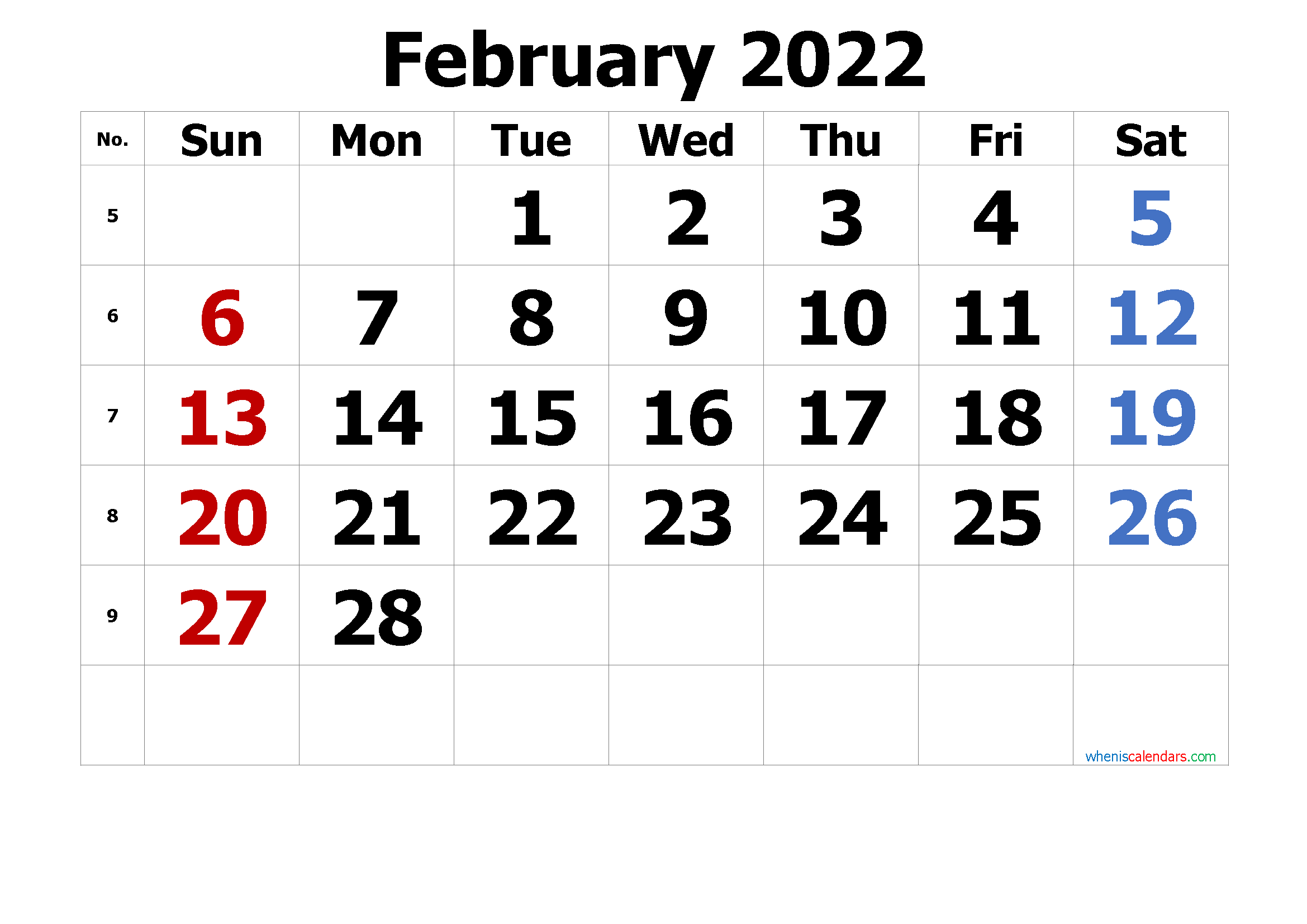 Free February 2022 Calendar Cute