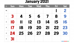 January 2021 Calendar Printable Free