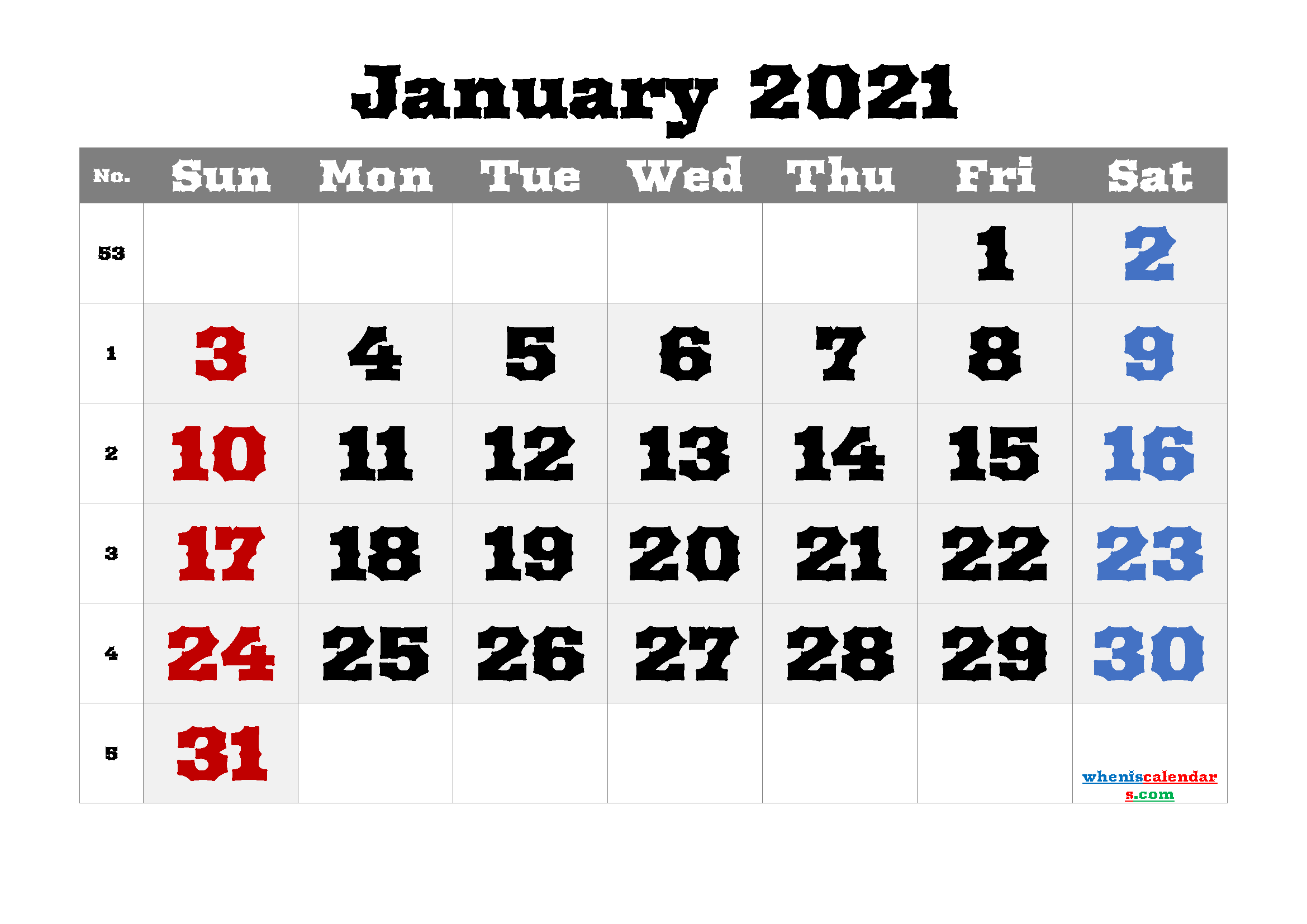 Editable January 2021 Calendar