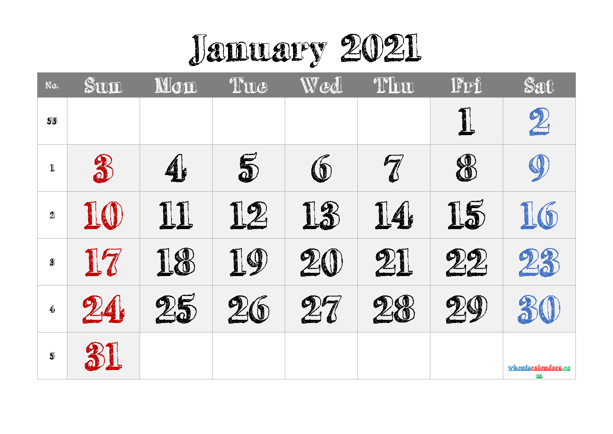 Free Calendar January 2021 Printable
