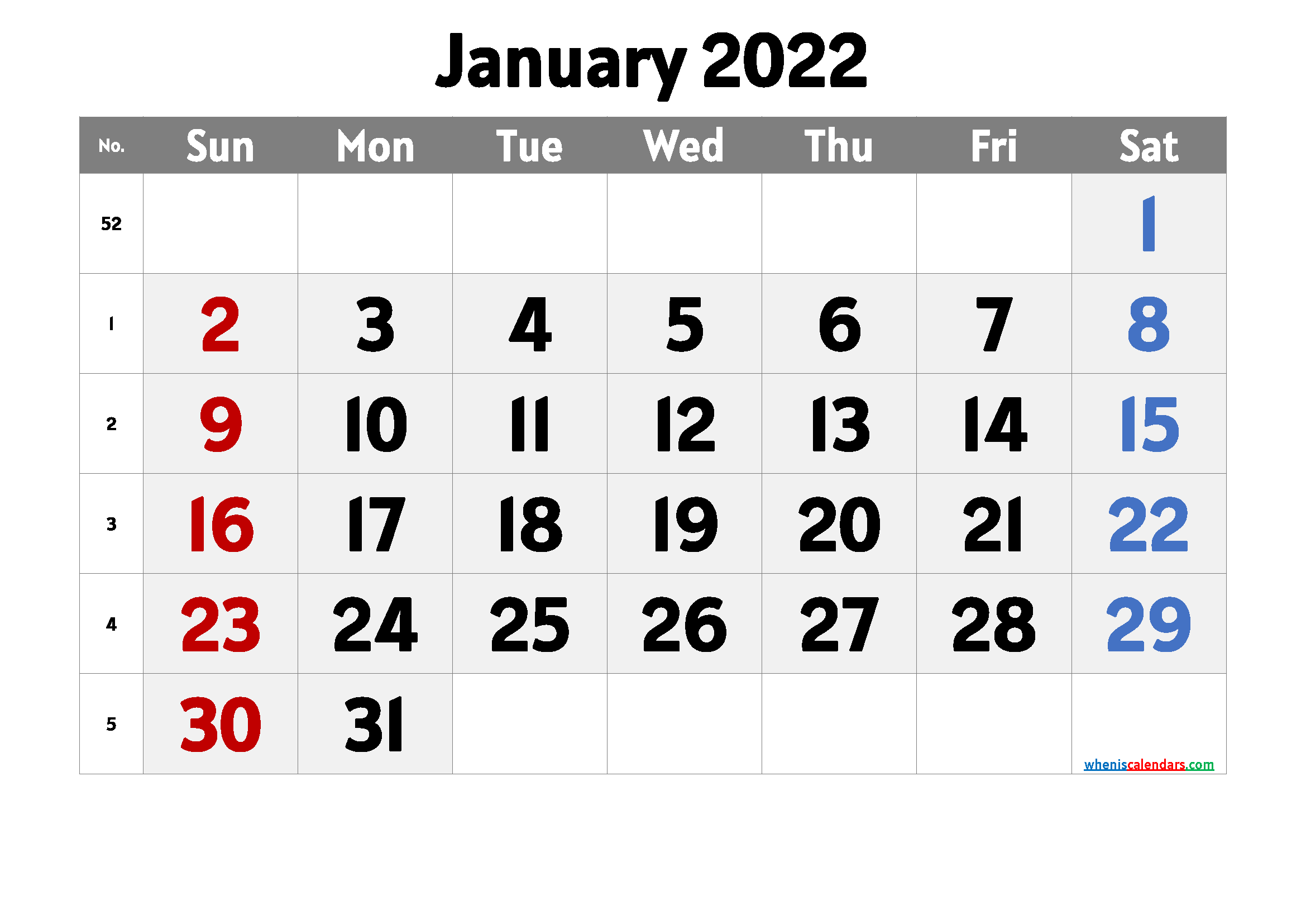 Free January 2022 Calendar Printable Cute