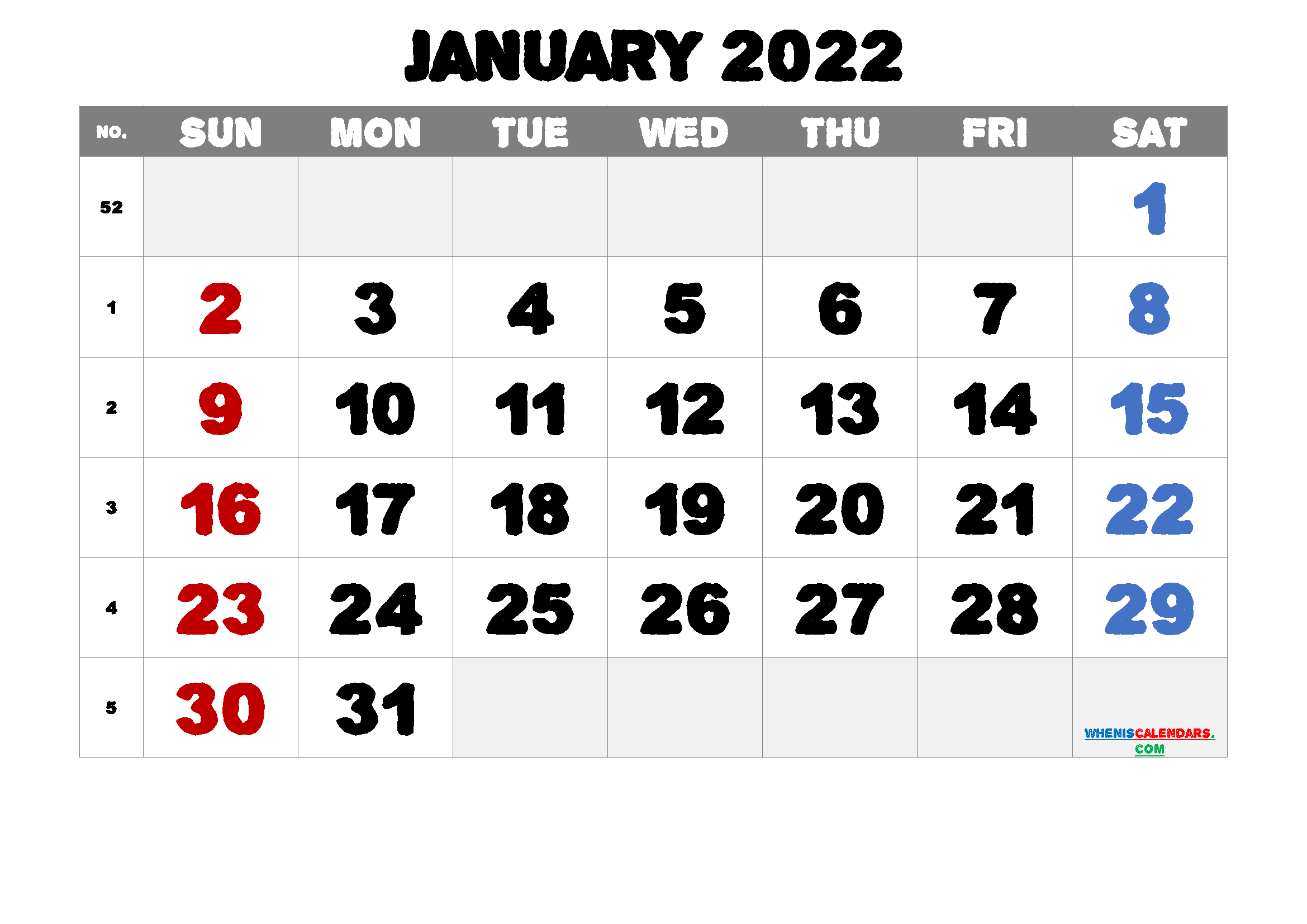 Free January 2022 Calendar Cute