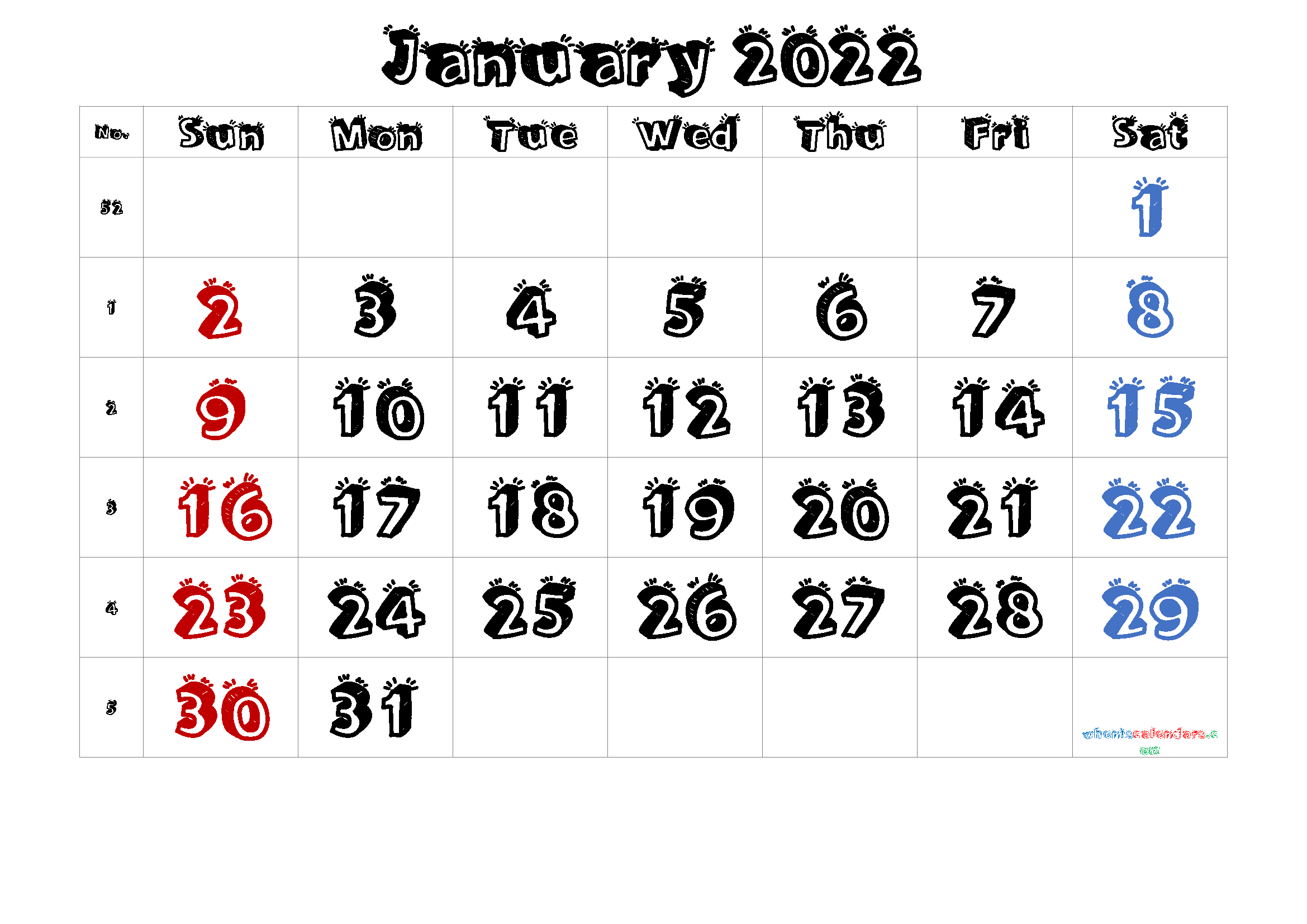 Free January 2022 Calendar PDF