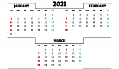 Calendar January February March 2021 Printable