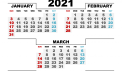 January February March 2021 Printable Calendar