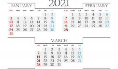 Printable January February March 2021 Calendar